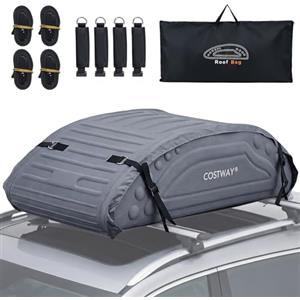 COSTWAY Borsa da Tetto per Auto Impermeabile 14Cu.Ft/400L, Box Tetto Universale Pieghevole con Borsa+ 4 Cinghie Rinforze+ 4 Ganci, Portabagagli per Tutti i Veicoli con/senza Barre Portapacchi (Grigio)
