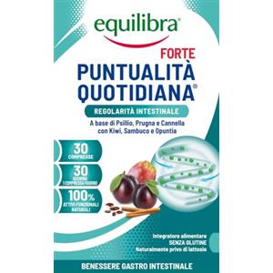 Equilibra Integratori Alimentari, Puntualità Quotidiana Forte, Integratore con 10 Estratti Vegetali, Favorisce l'Eliminazione dei Gas e la Regolarità del Transito Intestinale, 30 compresse