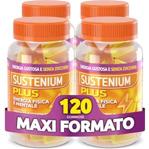 Sustenium Plus Caramelle Gommose - Integratore alimentare a base di un complesso di aminoacidi, vitamina B6 e zinco. Energia gustosa e senza zuccheri. Confezione da 120 gommose.