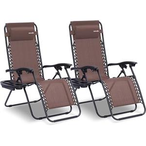 SereneLife Set di 2 Sedie Reclinabili Pieghevoli, Sdraio Regolabili con Vassoio, Portabicchieri e Cuscini Rimovibili, Sedie da Giardino Portatili per Esterni, Piscina e Spiaggia