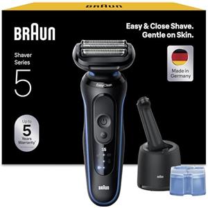 Braun Serie 5 Rasoio Elettrico Barba, Wet&Dry, Regolabarba Uomo, Rasoio Barba, 50 Min di Utilizzo, Stazione Smartcare 4in1, Senza Fili, 100% Impermeabile, Regolabarba Braun, 52-B7000cc, Blu