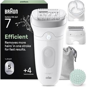 Braun Silk-Épil 7 Skinspa Epilatore Elettrico Donna, Rasoio Elettrico Donna, con Testina Ampia per Una Epilazione Facile, Wet & Dry, Pelle Liscia a Lungo, Kit Tutto-in-Uno, 7-081, Bianco/argento
