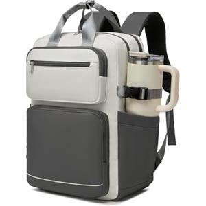 KONO Zaino Donna Porta PC 15,6 Pollici, Impermeabile e Grande Capacità con Tasca Porta Borraccia, Zaino Antifurto per PC Portatile, per Lavoro, Università e Viaggio (Beige/Kaki)