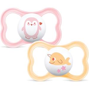 MAM Air Succhietto 16+ Mesi (Set da 2), Ciuccio MAM 16-36 mesi per pelli sensibili e delicate, Kit da 2 accessori neonato con tettarella in silicone e porta ciuccio sterilizzatore, Rosa/Neutro
