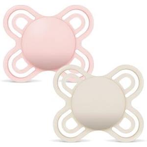 MAM Perfect Start Confezione Doppia Succhietto 0-2 Mesi (Set da 2), Ciuccio MAM 0-2 mesi in silicone per un sano sviluppo orale, Kit 2 accessori neonato con porta ciuccio sterilizzatore, Rosa/Neutro