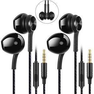GUUVOR 2 Pack Auricolari con Filo, Cuffie in-Ear Auricolare con Microfono, Isolamento del Rumore, Suono Stereo Puro Cuffiette con Jack 3.5mmper iPhone, iPad, Huawei, Xiaomi, ecc., Colore: Nero