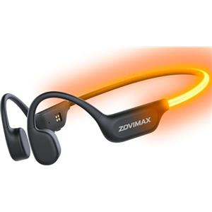 ZOVIMAX Cuffie Conduzione Ossea Bluetooth 6.0 con Luce LED di Sicurezza, Open Ear, Vestibilità Comoda, Microfono Anti-Vento, IP67 Impermeabili, 10 Ore Autonomia, Sport per Corsa e Ciclismo, Nero-Arancione
