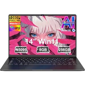 Ruzava Pc Portatile 14 Pollici Win11 Notebook Celeron N5095 Upto 2,9 GHz Laptop 8GB RAM 256GB SSD TF 1TB LPDDR4 5G WiFi 1920*1080 FHD USB 3.0 Laptop QWERTY Tastiera Film Italiana - Nero Corpo in Metallo-1