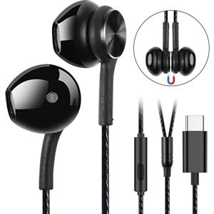 GUUVOR Cuffie USB C, Auricolari Sportivi Magnetici, Cuffie In-Ear Tipo C con Microfono, Isolamento Acustico, per iPhone 15 Pro Max, iPad Pro, Huawei, Samsung, Xiaomi con Interfaccia Type C - Nero