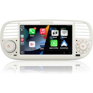 RYUIXPUL Autoradio per FIAT 500 radio con schermo touchscreen USB Bluetooth FM/AM Linux Sistema doppio din stereo auto con Carplay wireless/Android Auto bianco
