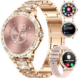 LIGE Smartwatch da donna Bluetooth chiamate per Android iOS Sport Fitness Activity Tracker Orologio da donna connesso 1.32" HD Frequenza Cardiaca Sonno Monitor Elegante Diamond Rosa Oro Smartwatch