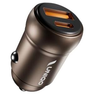UNIQO Car Charger 30W, Carica Batteria Auto Mini USB-C USB-A, Presa 12V