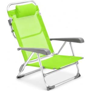 BAKAJI Spiaggina Pieghevole Portatile Schienale Reclinabile Sdraio con Struttura Tubolare in Alluminio Rivestimento Tessuto Textilene Poggiatesta Imbottito per Spiaggia Mare Campeggio (Verde)