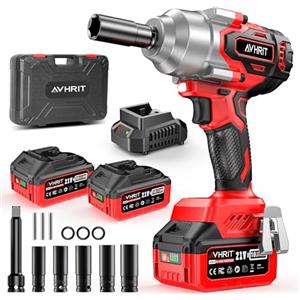 Avhrit Avvitatore a impulsi a batteria, 1300N.m 1/2" Elevata Avvitatori A Massa Battente con 2x 4000mAh Batteria, 5 bussole Trapano A Impulsi Brushless per Auto Casa