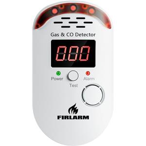Firlarm Rilevatore di Fughe Gas e Monossido di Carbonio, Allarme di Gas e CO a Spina con Display LED, Sensore di Perdite di Gas Combustibile e Monossido per Casa, Camper, Cucina, Garage