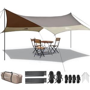 Forceatt Tenda Parasole da Campeggio Tarp, 3,7 * 4,3 m Tarp Parasole Tenda con 6 Punti di Fissaggio Può Essere Utilizzato con Tenda e Amaca in Campeggio, Escursionismo, Zaino in Spalla e Giardino.