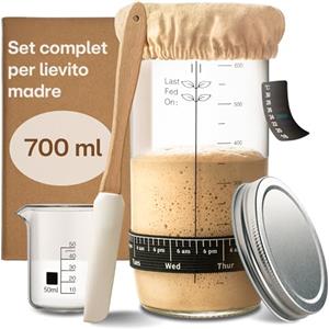 Praknu Kit per Lievito Madre in Vetro (700ml) Kit Completo con Guida per Principianti & panificazione Domestica - Ideale Come Regalo