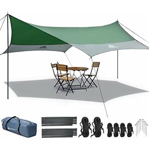 Forceatt Tenda Parasole da Campeggio, 3,7 * 4,3 m Tarp con 6 Punti di Fissaggio Può Essere Utilizzato con Tenda e Amaca Escursionismo, Zaino in Spalla e Giardino
