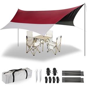 Forceatt 3.7 x 4.3m Tenda Parasole da Campeggio Tarp con 2 Pali, Tenda da Sole Telone Anti-UV(UPF50+) Impermeabile Può Essere Utilizzato con Auto,Tenda e Amaca per Escursioni, Giardino e Viaggi