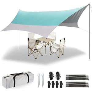 Forceatt 3.7 x 4.3m Tenda Parasole da Campeggio Tarp con 2 Pali, Tenda da Sole Telone Anti-UV(UPF50+) Impermeabile Può Essere Utilizzato con Auto,Tenda e Amaca per Escursioni, Giardino e Viaggi