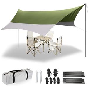 Forceatt 3.7 x 4.3m Tenda Parasole da Campeggio Tarp con 2 Pali, Tenda da Sole Telone Anti-UV(UPF50+) Impermeabile Può Essere Utilizzato con Auto,Tenda e Amaca per Escursioni, Giardino e Viaggi