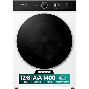 Hisense WD5I1245BWRH NUOVA Lavasciuga Pompa di Calore 12 + 8 Kg,1400 Rpm, 23 Programmi Automatici e Rapidi, iFit, Motore Inverter, Classe Energetica A-30%/A-10%, Display Touch, Bianco