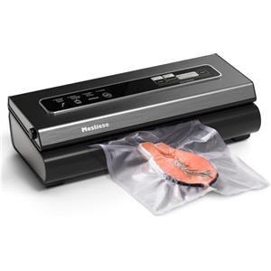 Mesliese Macchina Sottovuoto 90Kpa Precisione 6 in 1 Sistema di Conservazione degli Alimenti Sottovuoto, 2 Rotoli di Sacchetti e 5 Sacchetti Pretagliati, Modalità a Secco e Umido (grigio)