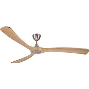 Ovlaim Ventilatore da soffitto con ali in legno senza illuminazione, con telecomando (6 velocità), IP44, impermeabile, a risparmio energetico, motore DC super silenzioso, 183 cm, colore naturale e argento