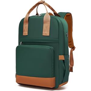 KONO Zaino Donna Porta PC 15,6 Pollici, Impermeabile e Antifurto con Porta USB di Ricarica, Grande Capacità per Università, Lavoro e Viaggio (Verde/Marrone)