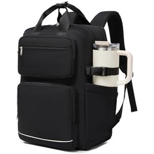 KONO Zaino Donna Porta PC 15,6 Pollici, Impermeabile e Grande Capacità con Tasca Porta Borraccia, Zaino Antifurto per PC Portatile, per Lavoro, Università e Viaggio (Nero)