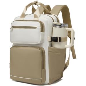 KONO Zaino Donna Porta PC 15,6 Pollici, Impermeabile e Grande Capacità con Tasca Porta Borraccia, Zaino Antifurto per PC Portatile, per Lavoro, Università e Viaggio (Beige/Kaki)