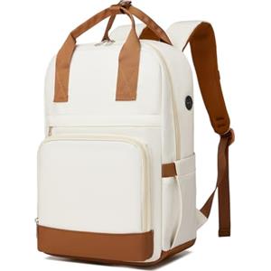 KONO Zaino Donna Porta PC 15,6 Pollici, Impermeabile e Antifurto con Porta USB di Ricarica, Grande Capacità per Università, Lavoro e Viaggio (Crema/Marrone)