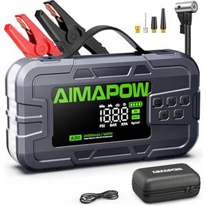 AIMAPOW Avviatore Batteria Auto 8000A con Compressore 160PSI,Booster Batteria Auto 12V per Tutti i Motori Benzina e Diesel 12L,Avviatore Emergenza Auto con Display LCD 4.2", Torcia 600LM （Green）