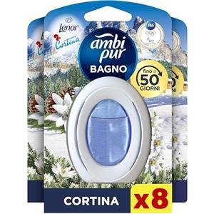 Ambi Pur Bagno Profumatore per Ambienti ad Azione Continua, 8 pezzi, Fragranza Cortina, Eliminazione e Prevenzione degli Odori, fino a 50 giorni di Profumo