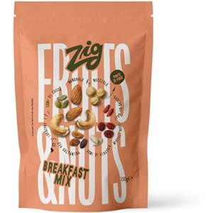 ZIG Fruits & Nuts Breakfast Mix - Nocciole, anacardi, mandorle, uva, bacche di goji, cranberries, semi di girasole, semi di zucca - Frutta secca e disidratata in pack richiudibile salvafreschezza 150g