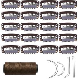 YANTAISIYU 20 Pezzi Clip per Parrucca 32mm U-Forma Clip Pettine a scatto Con Aghi e Filo Set per Parrucca Clip per Estensioni di Capelli (Marrone scuro)