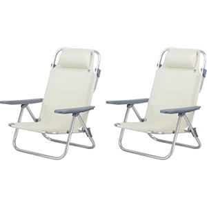 Totò Piccinni Spiaggina AVANA sedia sdraio pieghevole in Alluminio e Textilene con cusino e braccioli e schienale alto reclinabile 6 posizioni (2, Beige)