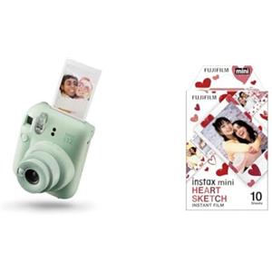 Fujifilm instax mini 12 Mint Green - Macchina Fotografica Istantanea & instax mini film 10 shot pack, bordo CUORI