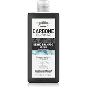 Equilibra, Carbone Ialuronico Dermo Shampoo Detox, per Cute e Capelli Impuri, con Carbone Vegetale e Acido Ialuronico, Aloe Vera idratante, Olio Essenziale di Abete Bianco purificante, 265 ml