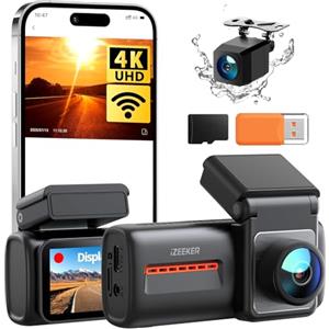 iZEEKER 4K Dash Cam Auto, WiFi 6 Dashcam Auto con Scheda SD 32G, Doppia Dash Cam 4K+1080P, Display IPS da 2,99", APP, Visione Notturna, Sensore G, Registrazione in Loop, Modalità Parcheggio 24H