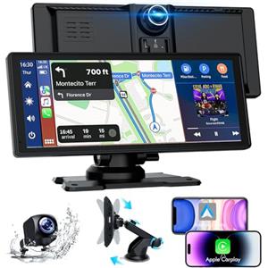 Bytelink Carplay Auto, 8.88" Android Auto Wireless, Autoradio Bluetooth con Schermo con 1080P Telecamere Posteriori e Anteriori, Navigazione GPS, Controllo Vocale a Mani Libere, Mirror Link, AUX, FM
