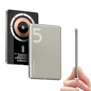 Kuulaa Ultra Slim MagSafe PowerBank, caricabatterie wireless da 5000 mAh, compatibile con iPhone 15 Pro/15 Pro Max/15/14/13/12, uscita USB-C da 20 W, spessore 7,2 mm