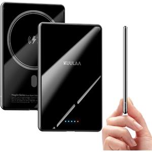 Kuulaa Magnetico PowerBank Ultra Slim 5000 mAh, 0.27IN MagSafe PowerBank, PD 20 W Caricatore Portatile Wireless Magnetico Ricarica Rapida per iPhone 16 Pro Max/15 Pro/15/14/13/Mini/Pro/Pro Max (Black-A)