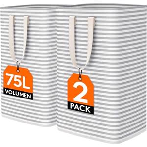 Lifewit Cesto Portabiancheria, Grande Cesta Portabiancheria Pieghevole con Manici Allungati, Portabiancheria Sporca, Laundry Basket per Vestiti, Asciugamani, Coperte, Grigio, 75L, 2 Pezzi