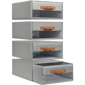 DIMJ Cassettiera Scrivania per Armadio Interno - Organizzatore Cassetti Impilabile, con Finestra Trasparente, Scatola Porta Oggetti Organizer Cassetti per Ufficio, 40 x 32 x 17 cm, Grigio, 4 Tiroirs
