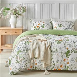 Tokokimo Copripiumino 220 x 240 cm, con 2 federe, 65 x 65 cm, motivo floreale, 100% microfibra, 220 x 240 cm, per adulti con cerniere, colore: verde