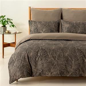 Tokokimo Copripiumino 220 x 240 con 2 federe 65 x 65 cm, motivo foglie tropicali, set da letto 220 x 240 cm, copripiumino con cerniere, marrone scuro