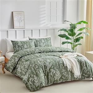 Tokokimo Copripiumino 200 x 200 cm, con 2 federe 65 x 65 cm, motivo floreale disegnato a mano, biancheria da letto 200 x 200 - 100% microfibra, con chiusura lampo, colore verde scuro