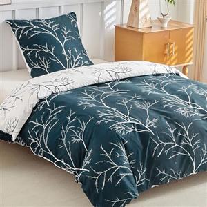 Tokokimo Copripiumino da 140 x 200 cm, con 2 federe da 65 x 65 cm, motivo ramo, reversibile, biancheria da letto 140 x 200 cm, 100% microfibra, con chiusura lampo, colore: blu navy