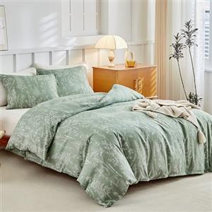 Tokokimo Copripiumino 200 x 200 cm con 2 federe 65 x 65 cm, motivo floreale disegnato a mano, set copripiumino 200 x 200 cm, 100% microfibra con cerniere, colore: verde salvia